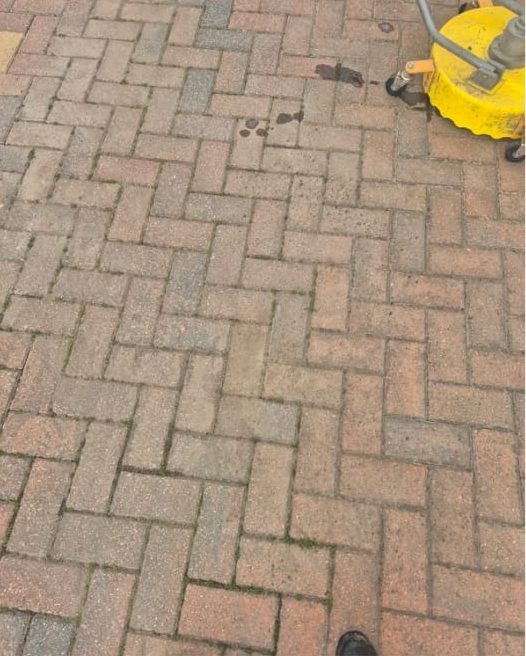 Block-paved driveway before cleaning