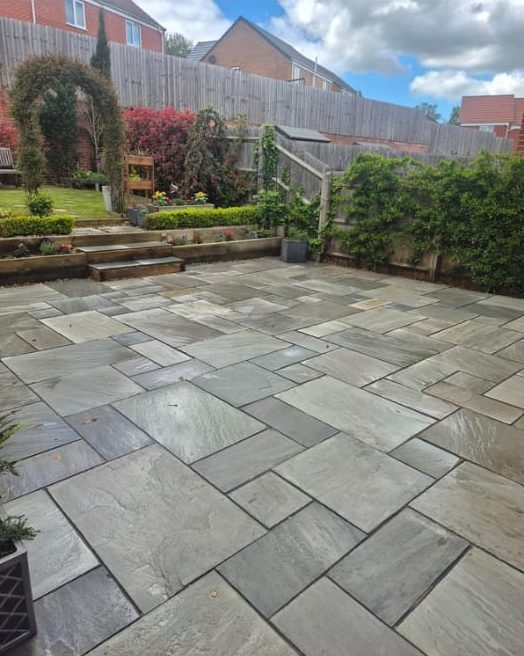 The same patio after pressure washing